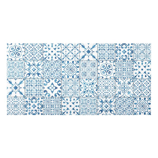 Spritzschutz Glas - Musterfliesen Blau Weiß - Querformat - 2:1