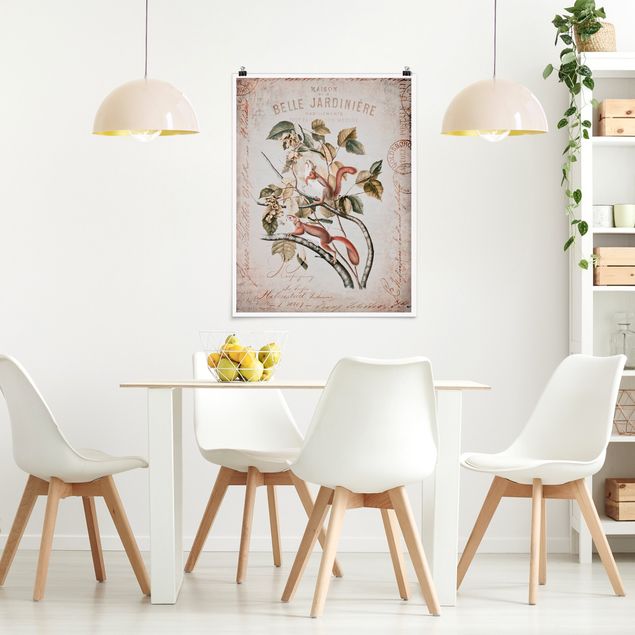 Wandbilder Floral Shabby Chic Collage - Eichhörnchen