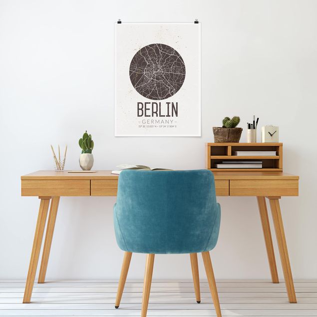 Poster Weltkarte Stadtplan Berlin - Retro