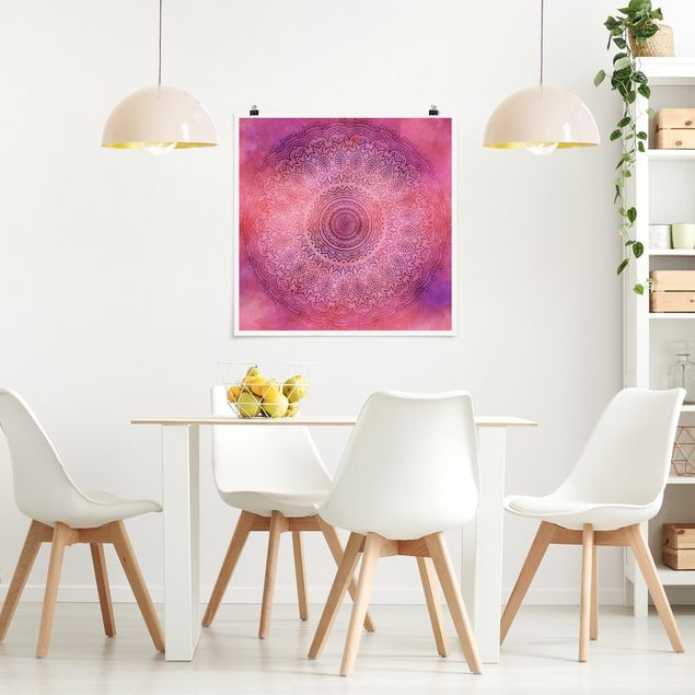 Poster Kunstdruck Aquarell Mandala Pink Violett
