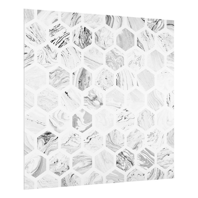 Spritzschutz Muster Marmor Hexagone in Graustufen
