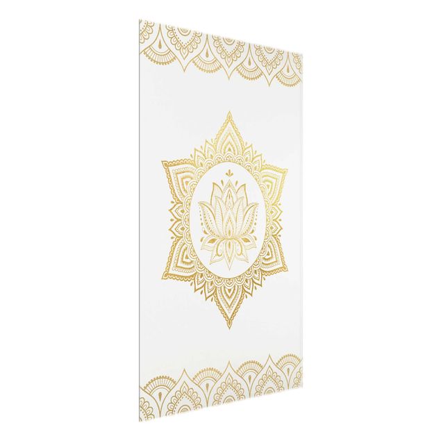 Wandbilder Muster Mandala Lotus Illustration Ornament weiß gold