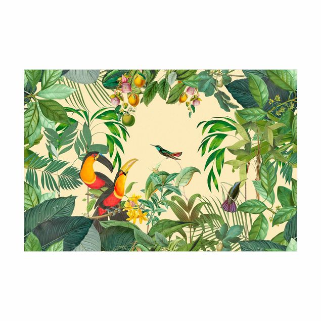 Moderner Teppich Vintage Collage - Vögel im Dschungel