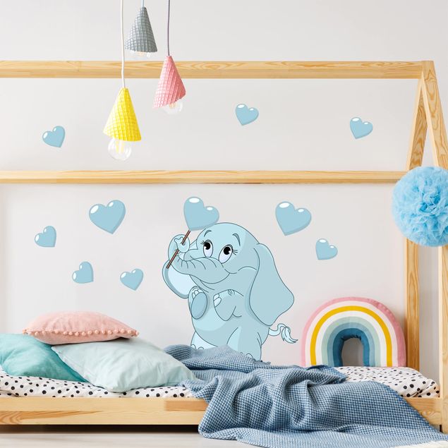Kinderzimmer Deko Elefantenbaby mit blauen Herzen