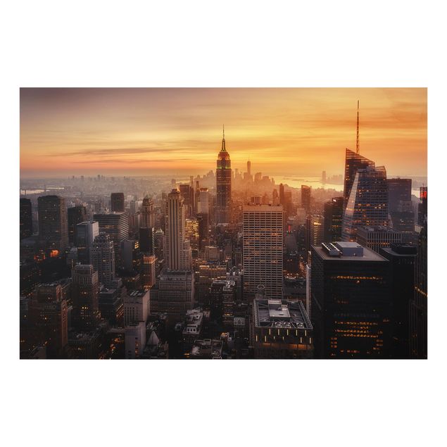 Spritzschutz Glas - Manhattan Skyline Abendstimmung - Querformat - 3:2
