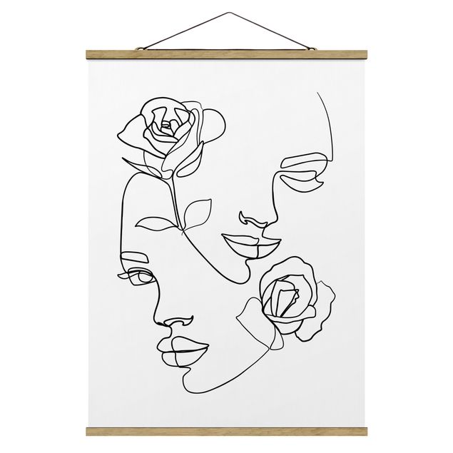 Wandbilder Blumen Line Art Gesichter Frauen Rosen Schwarz Weiß