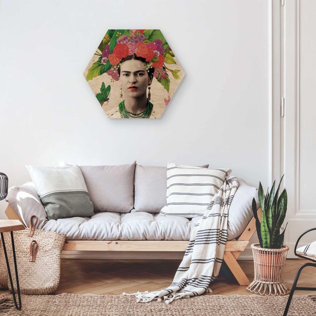 Holzbilder Blumen Frida Kahlo - Blumenportrait
