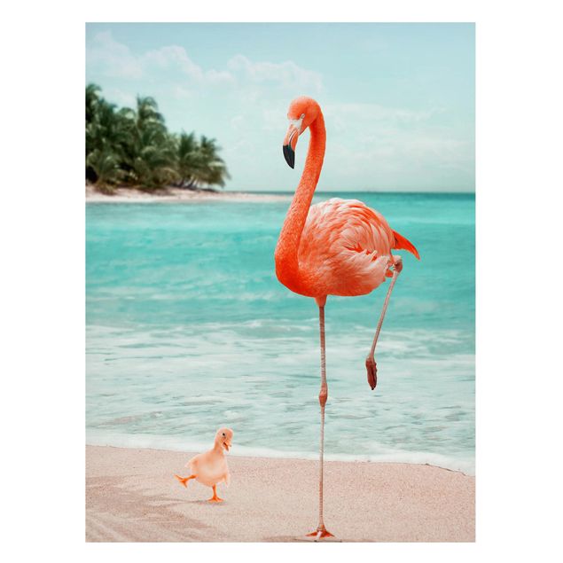 Wandbilder Landschaften Strand mit Flamingo