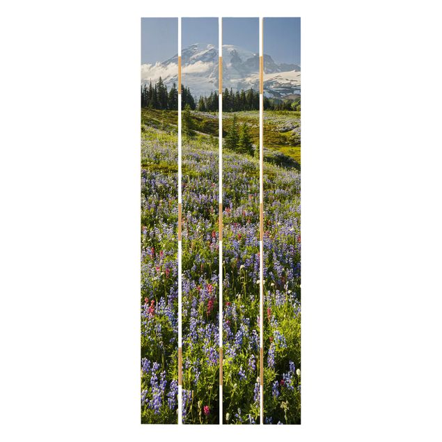 Rainer Mirau Kunstdrucke Bergwiese mit roten Blumen vor Mt. Rainier