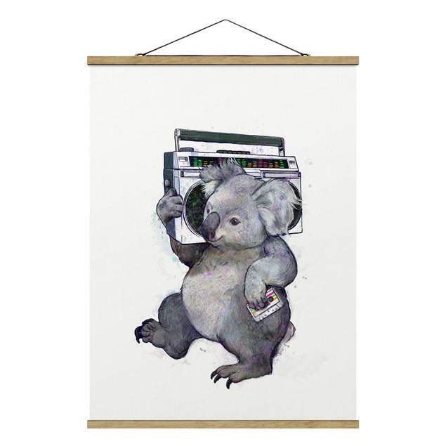 Wandbilder Kunstdrucke Illustration Koala mit Radio Malerei