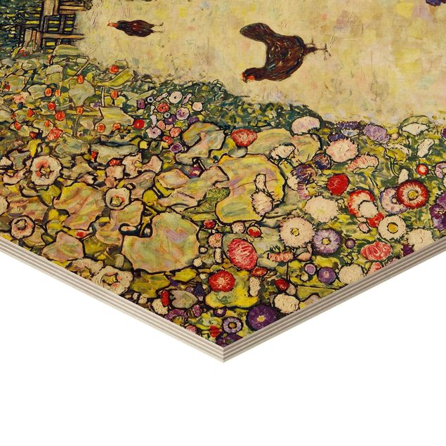 Wandbild Holz Gustav Klimt - Gartenweg mit Hühnern