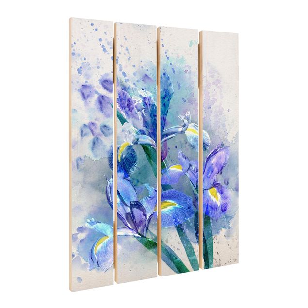 Holzbild - Aquarell Blumen Iris - Hochformat 3:2