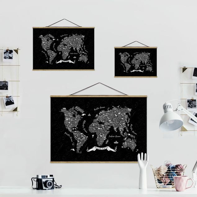 schöne Bilder Typografie Weltkarte schwarz