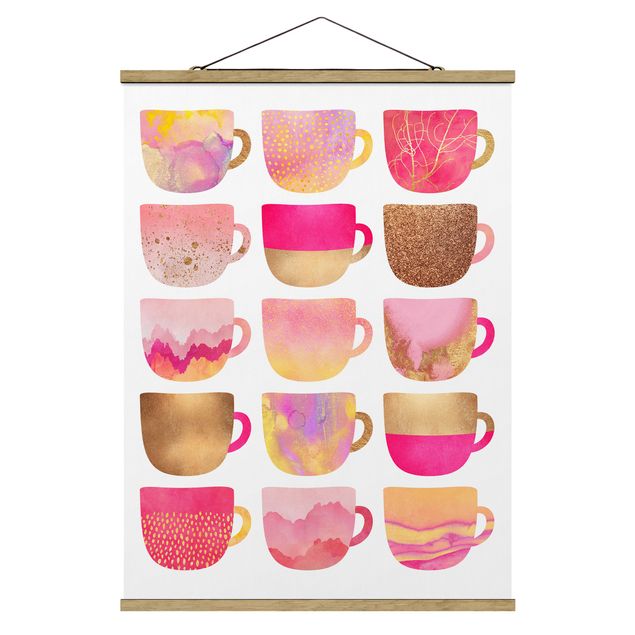 Wandbilder Modern Goldene Tassen mit Pink