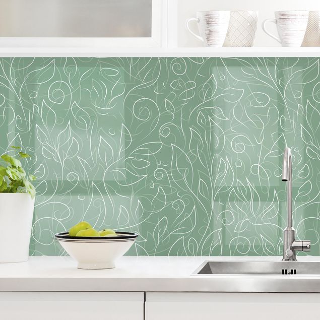 Wanddeko Küche Wildes Pflanzen Muster auf Grün II