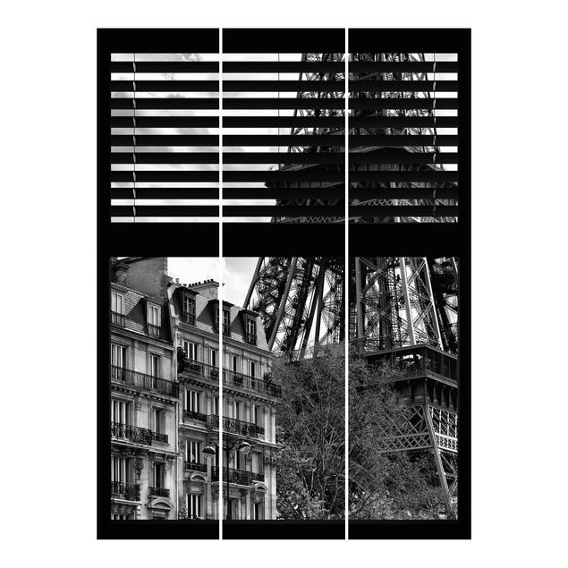 Schiebegardinen Fensterausblick Paris - Nahe am Eiffelturm schwarz weiß
