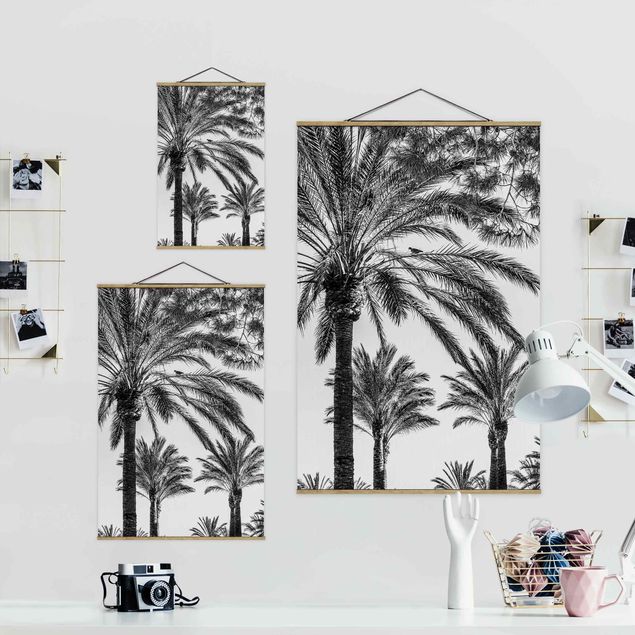 Wandbilder Schwarz-Weiß Palmen im Sonnenuntergang Schwarz-Weiß