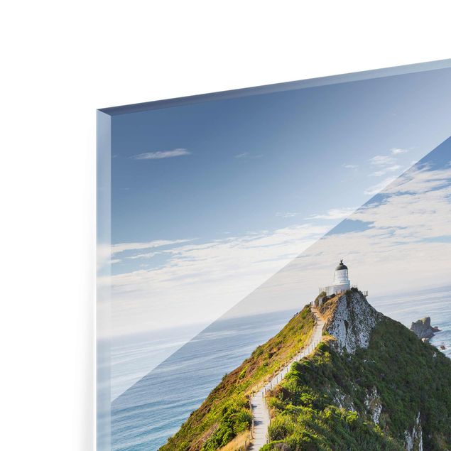Wandbilder Glas Natur Nugget Point Leuchtturm und Meer Neuseeland