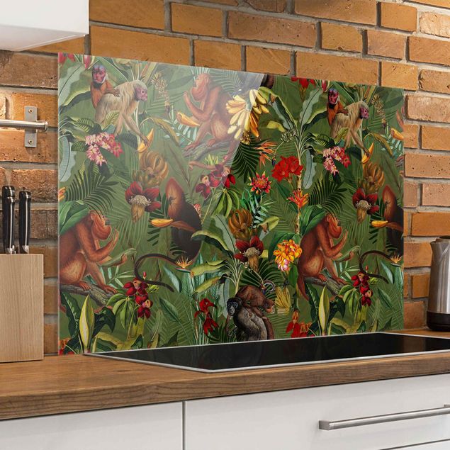 Wanddeko Küche Tropische Blumen mit Affen