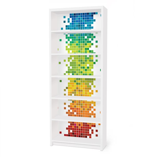 Möbelfolie für IKEA Billy Regal - Klebefolie Pixel-Regenbogen