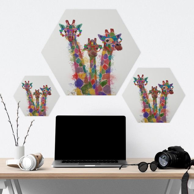 Hexagon Bild Forex - Regenbogen Splash Giraffen-Trio