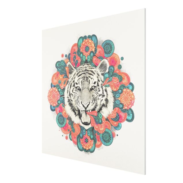 Wandbilder Kunstdrucke Illustration Tiger Zeichnung Mandala Paisley