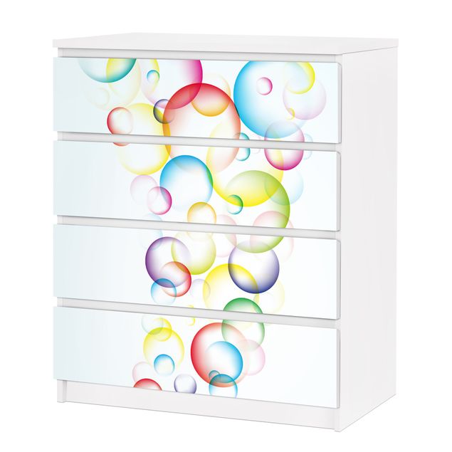 Möbelfolie für IKEA Malm Kommode - selbstklebende Folie Rainbow Bubbles