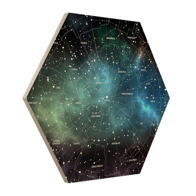 Bilder auf Holz Sternbilder Karte Galaxienebel