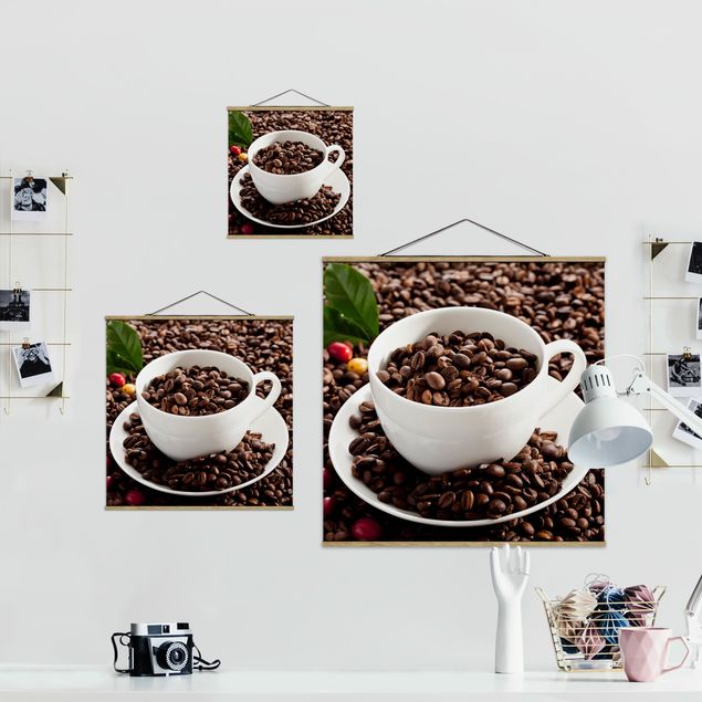 Stoffbilder Kaffeetasse mit gerösteten Kaffeebohnen