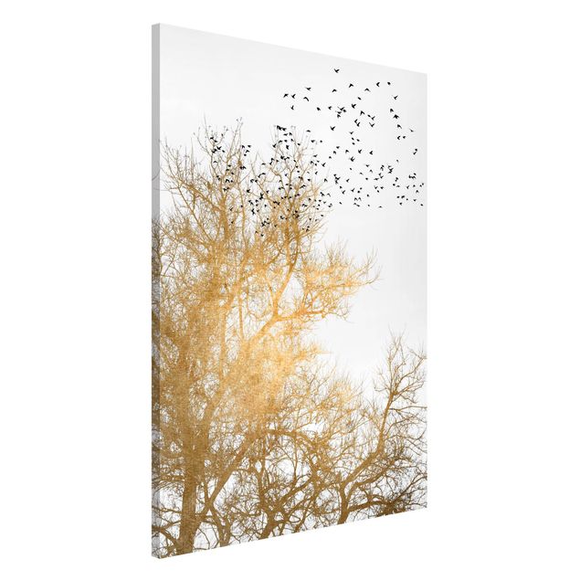 Küche Dekoration Vogelschwarm vor goldenem Baum