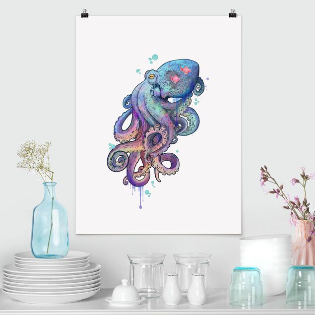 Küche Dekoration Illustration Oktopus Violett Türkis Malerei