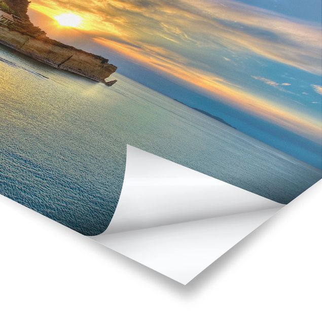 Strand Poster Sonnenuntergang über Korfu
