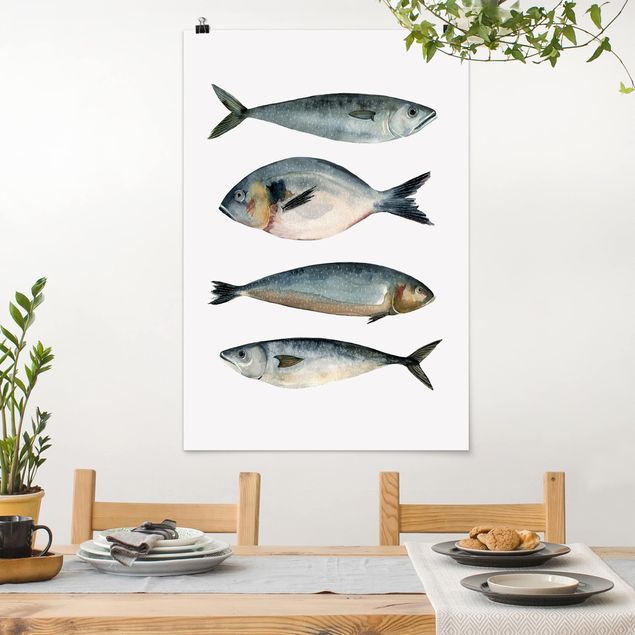 Küchen Deko Vier Fische in Aquarell II