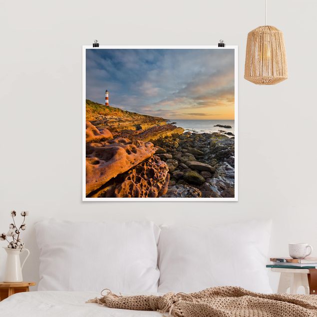 Wandbilder Landschaften Tarbat Ness Leuchtturm und Sonnenuntergang am Meer
