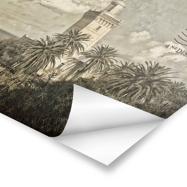 schöne Bilder Leuchtturm und Palmen - Vintage Postkarte