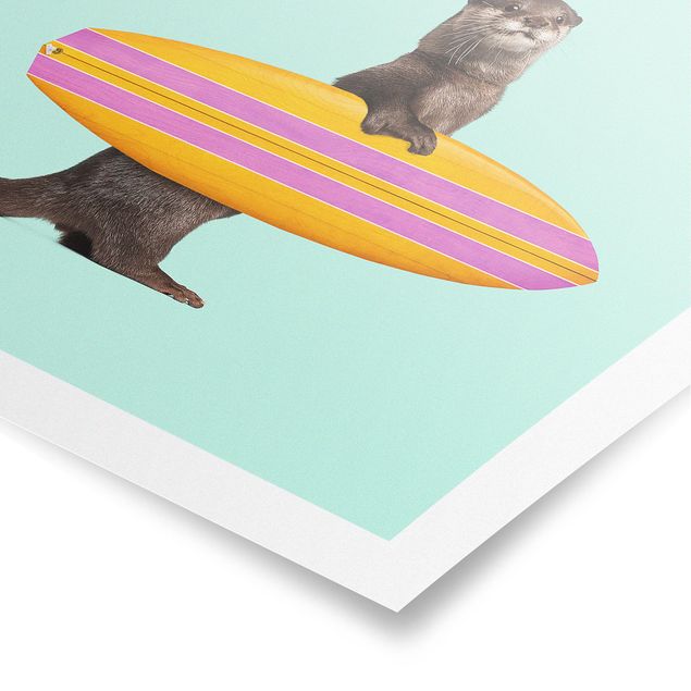 Wandbilder Strände Otter mit Surfbrett