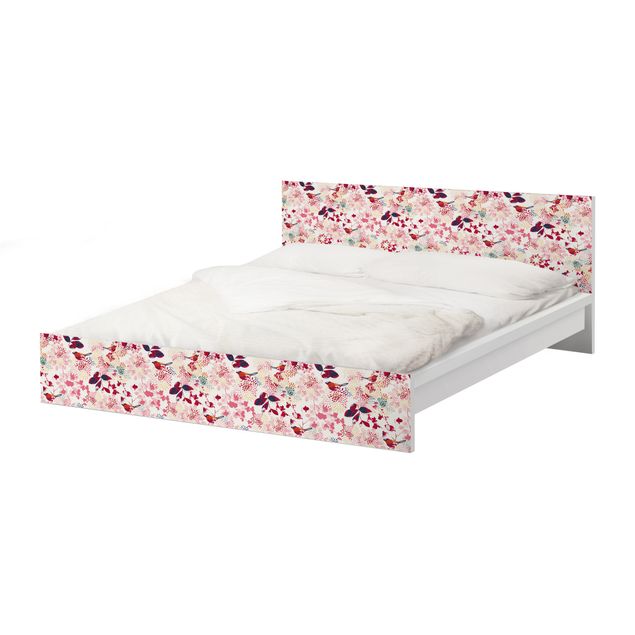 Möbelfolie für IKEA Malm Bett niedrig 140x200cm - Klebefolie Fancy Birds