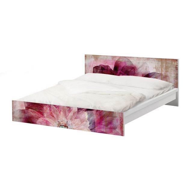 Möbelfolie für IKEA Malm Bett niedrig 140x200cm - Klebefolie Grunge Flower
