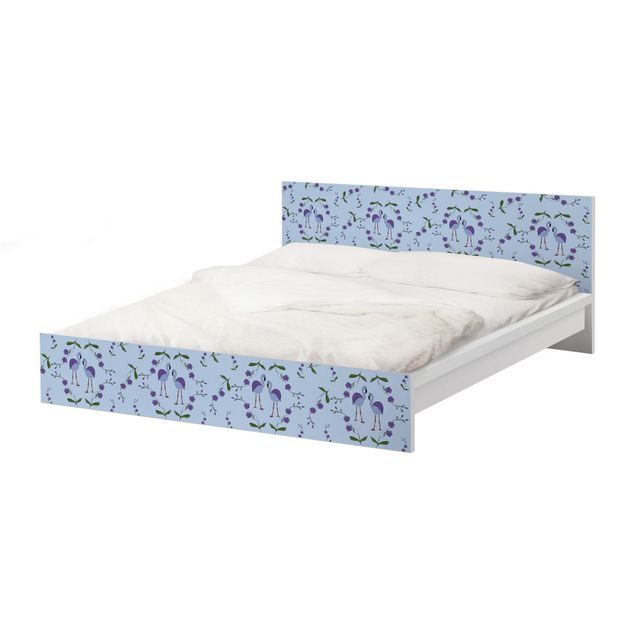Möbelfolie für IKEA Malm Bett niedrig 140x200cm - Klebefolie Mille Fleurs Musterdesign Blau
