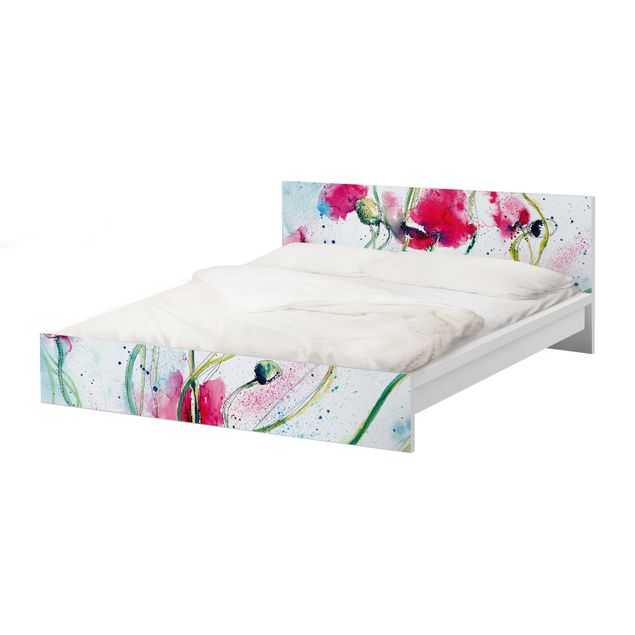 Möbelfolie für IKEA Malm Bett niedrig 140x200cm - Klebefolie Painted Poppies
