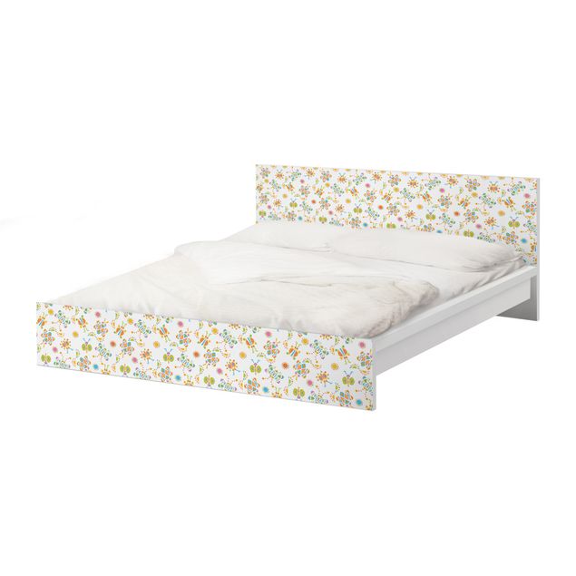 Möbelfolie für IKEA Malm Bett niedrig 140x200cm - Klebefolie Schmetterling Illustrationen