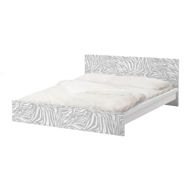 Möbelfolie für IKEA Malm Bett niedrig 140x200cm - Klebefolie Zebra Design Hellgrau