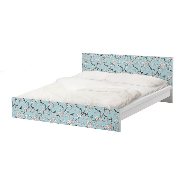 Möbelfolie für IKEA Malm Bett niedrig 160x200cm - Klebefolie Hellblaues Blumenmuster