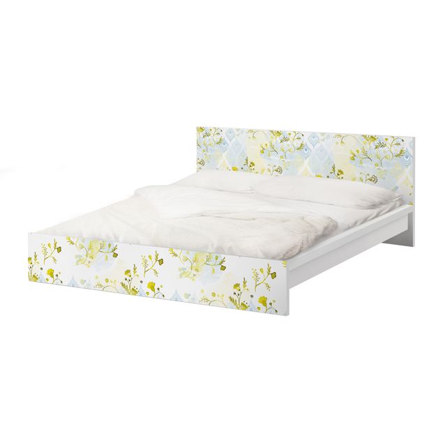 Möbelfolie für IKEA Malm Bett niedrig 160x200cm - Klebefolie Oase Blumenmuster