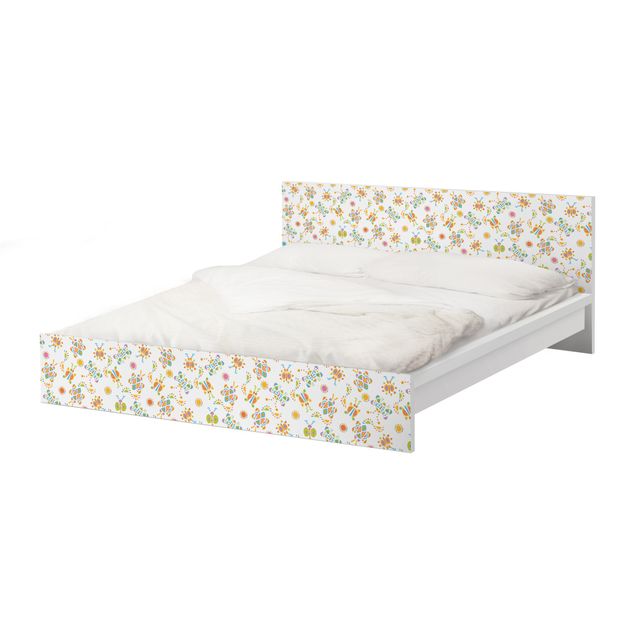Möbelfolie für IKEA Malm Bett niedrig 160x200cm - Klebefolie Schmetterling Illustrationen