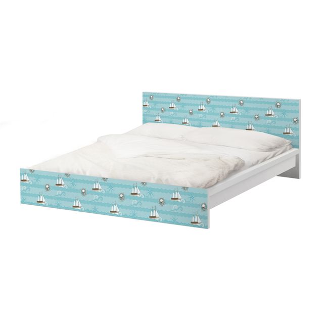 Möbelfolie für IKEA Malm Bett niedrig 180x200cm - Klebefolie Marine Ornament