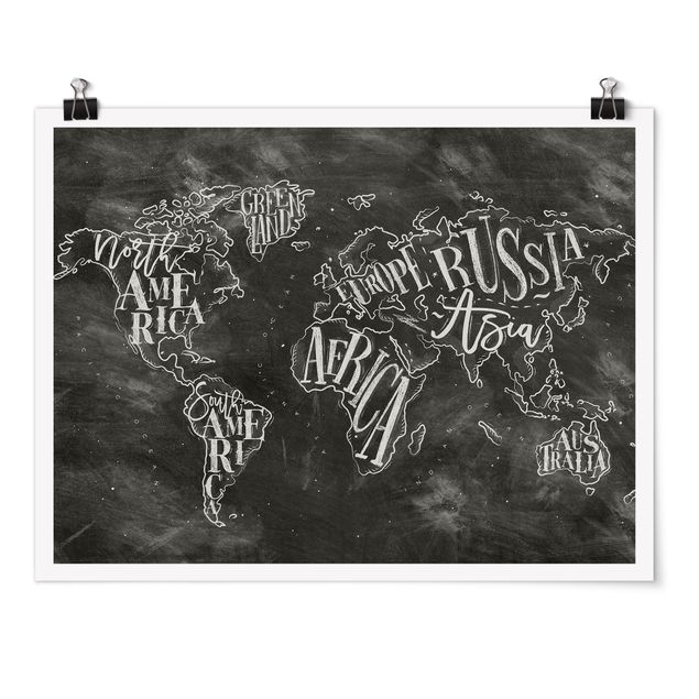 Poster mit Sprüchen Kreide Weltkarte