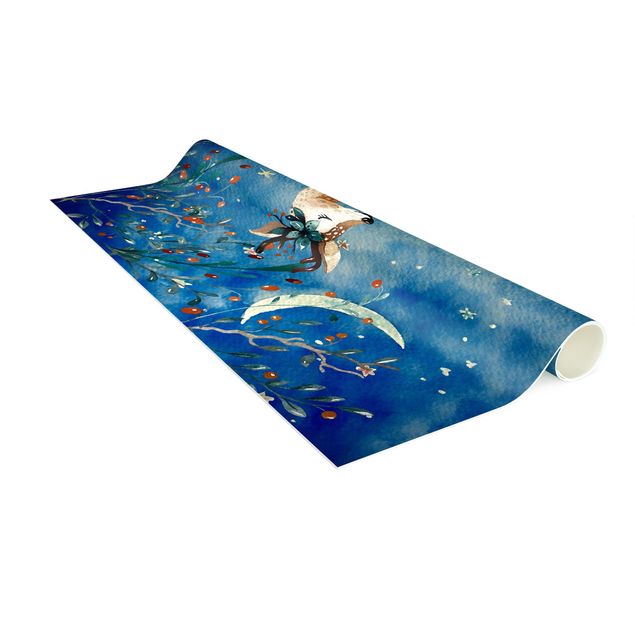 Teppich modern Aquarell Reh im Mondschein