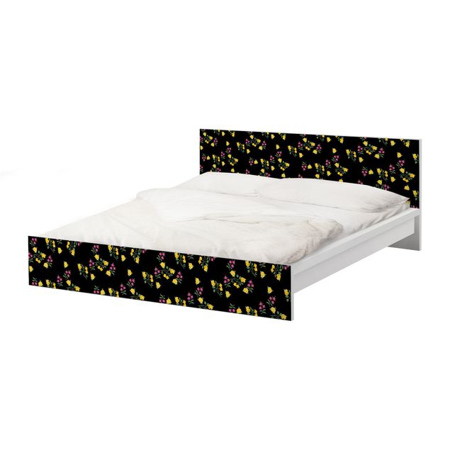 Möbelfolie für IKEA Malm Bett niedrig 180x200cm - Klebefolie Mille fleurs Muster