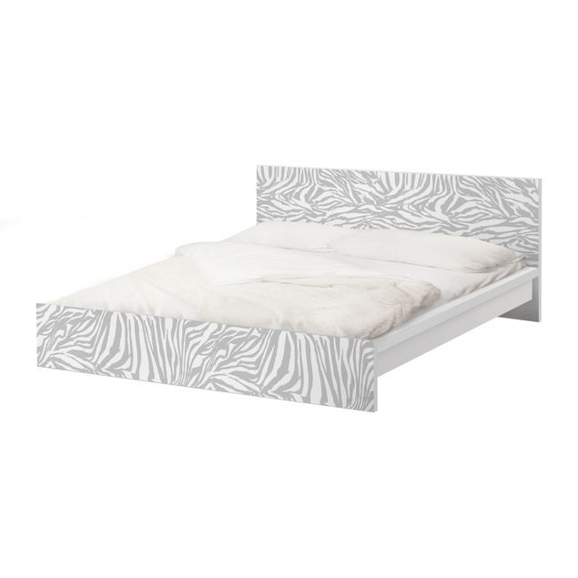 Möbelfolie für IKEA Malm Bett niedrig 180x200cm - Klebefolie Zebra Design Hellgrau